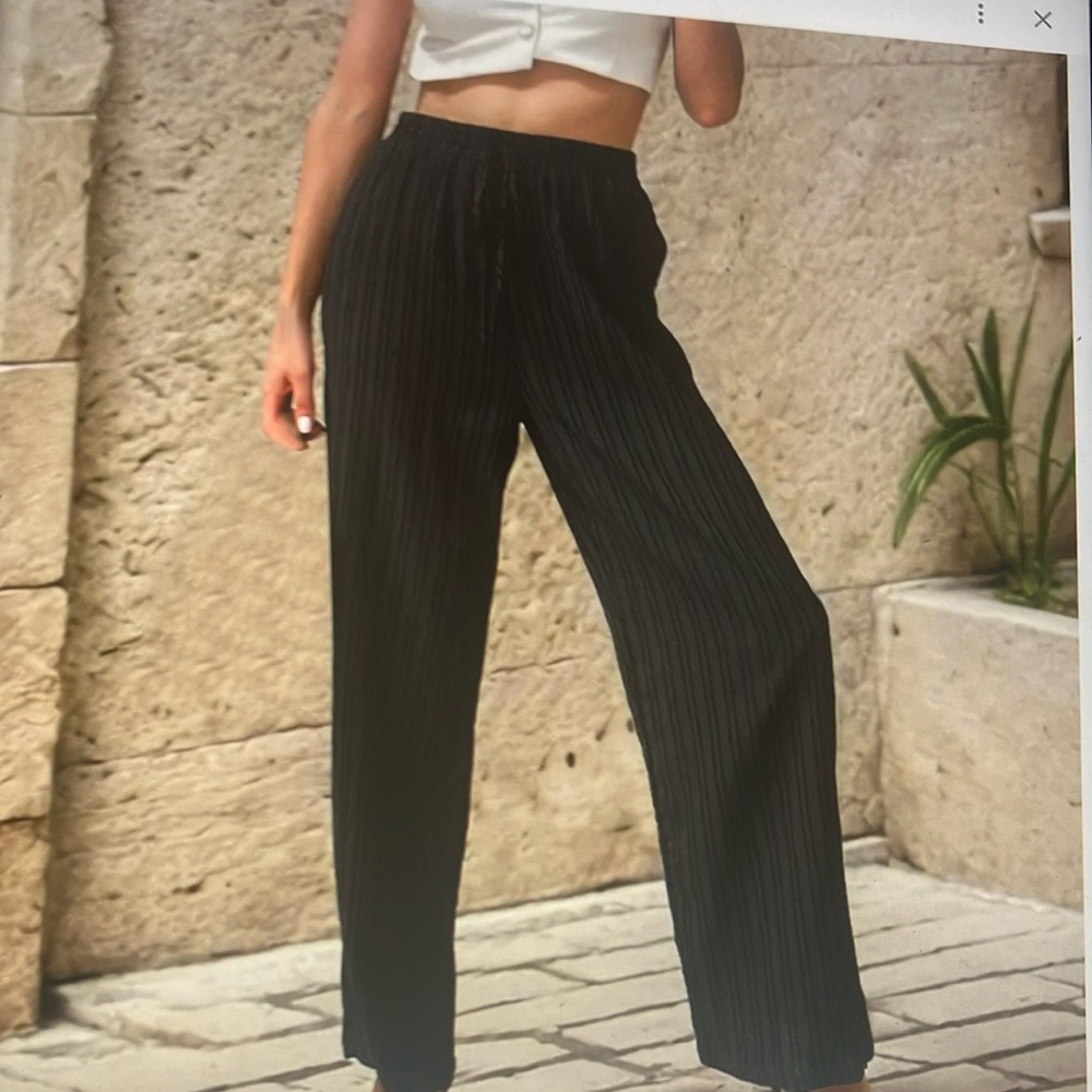 Striped navy blue white drawstring pocket pants